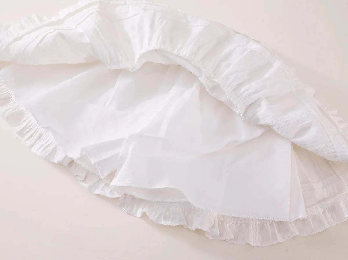 Girls White Tiered Ruffle Skirt Spring Summer Casual Baby Skirt Kawaii Japanese Korean Style Girls Dance Versatile Skirt