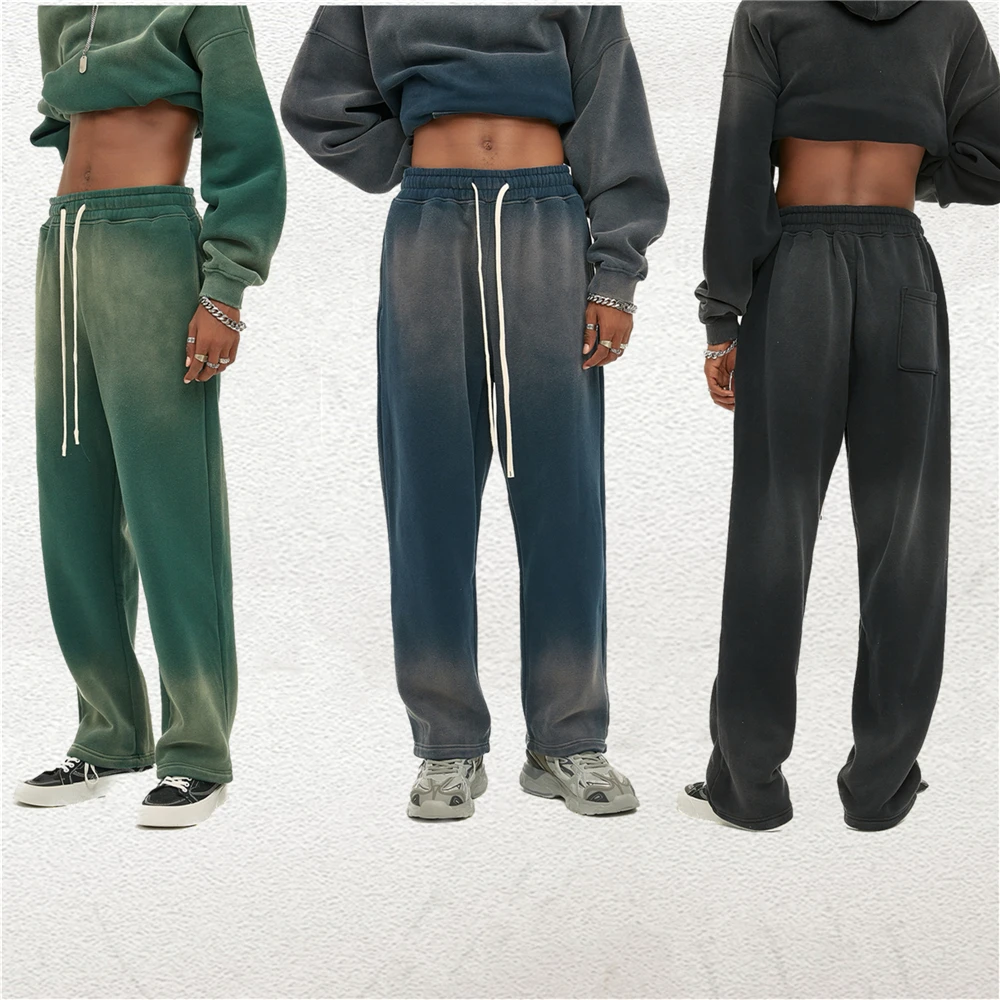 

Gradient Spray Painted Sweatpants Unisex Fleece Warm Jogger Pants Three-Pocket Styling Winter Retro Streetwear