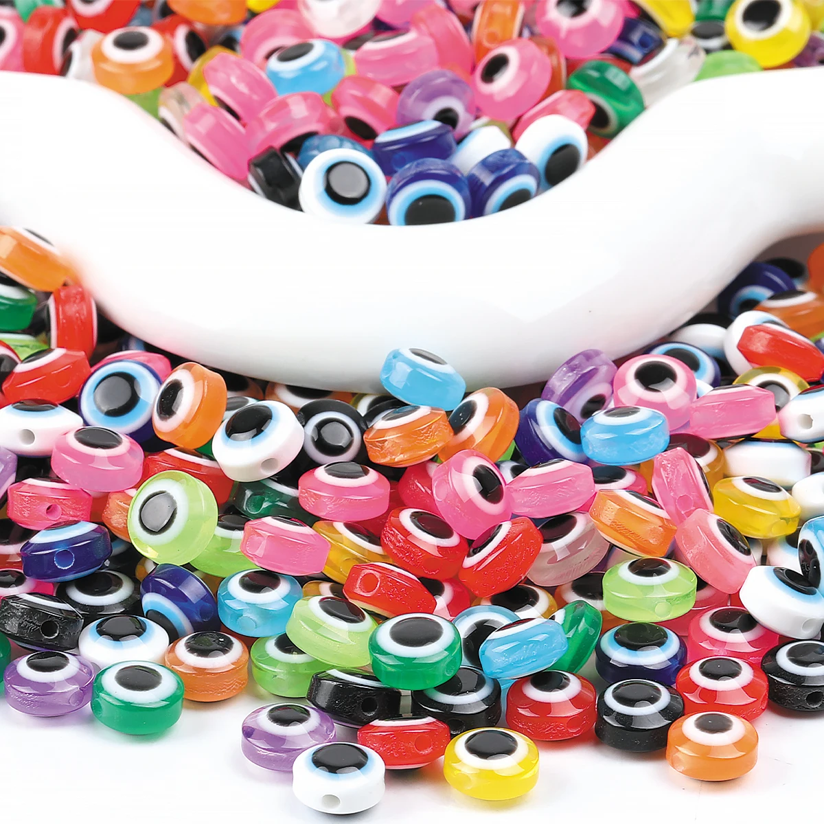 100pcs/200pcs/300pcs Random Color 6/8/10mm Colorful Turkish Evil Eye Beads Resin Flat Round Evil Eye Beads For Jewelry