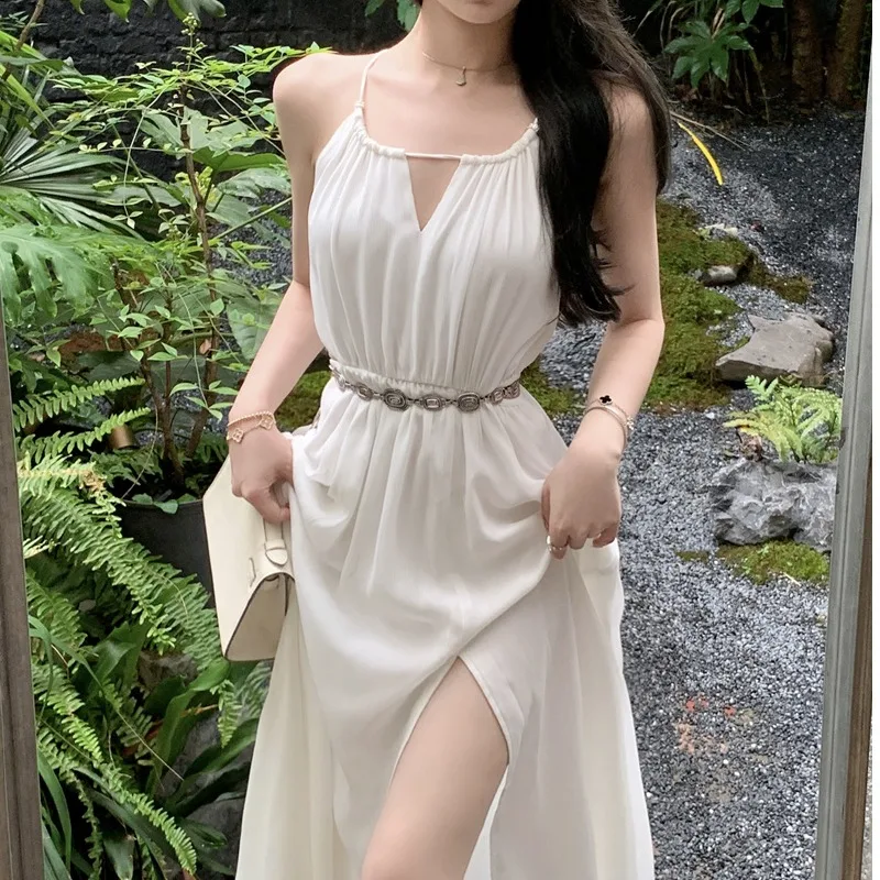 

Ele Beach Vaion Sle Длинное женское платье с открытыми плечами и тяжелым дизайном вышивки Юбка на бретельках с вырезом по бокам