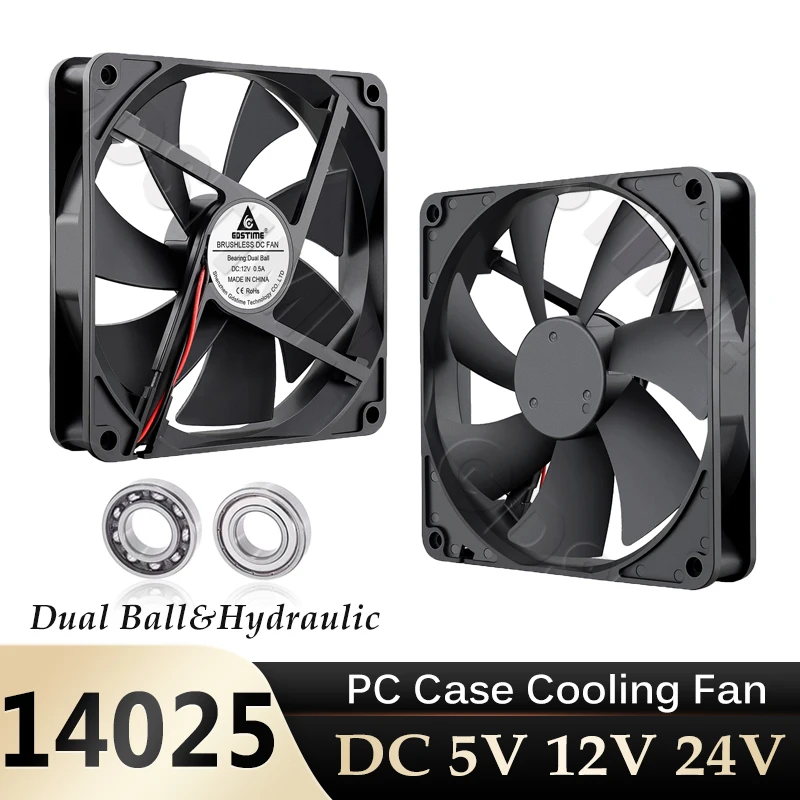 Gdstime 140MM PC-Lüfter 14025 DC 5V 12V 24V Computer-Gehäuselüfter USB 2PIN 140x25MM CPU-Kühler Hydraulisch/Kugellager PSU Netzteillüfter