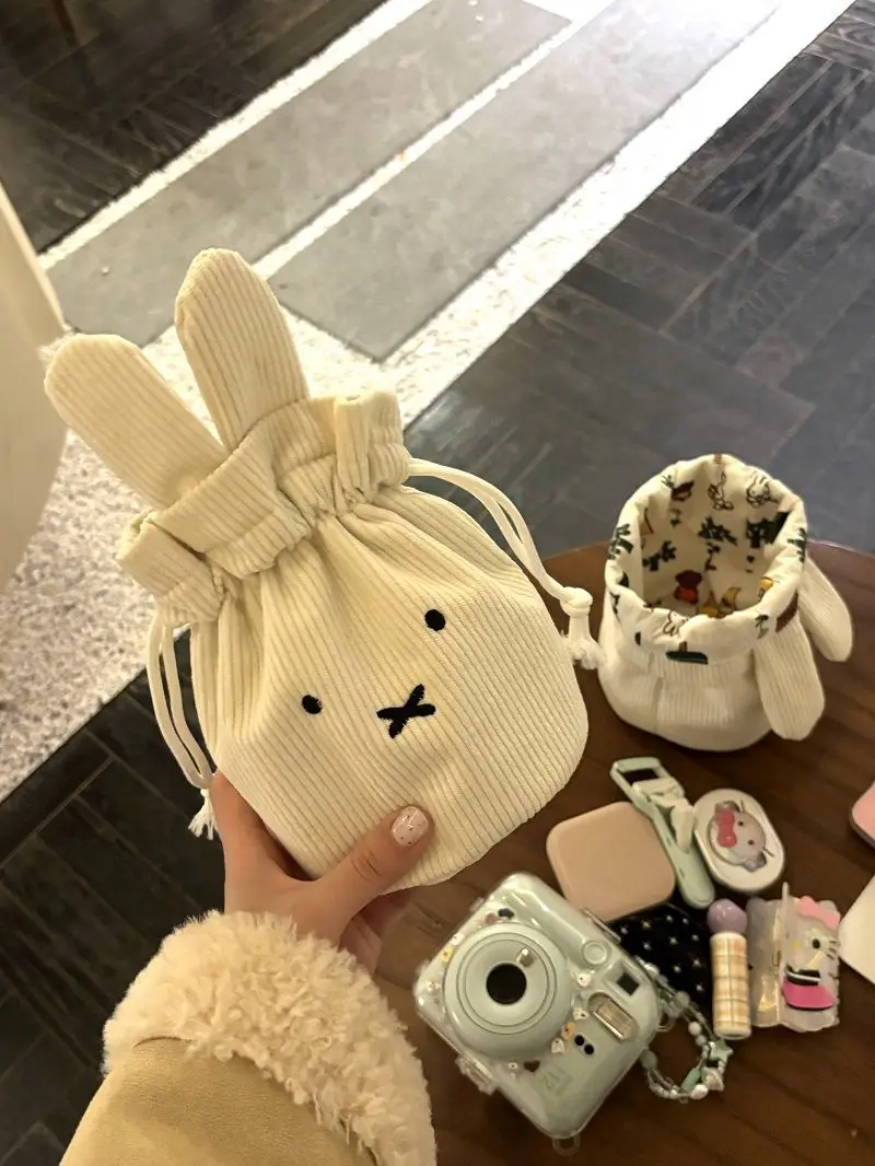 Bolsa de Almacenamiento de Gran Capacidad, Portátil y Linda, con Cordón, de Pana, con Diseño de Miffy Kawaii, Bolsa de Maquillaje, Bolso de Mano, Regalo Bonito, Juguete AS