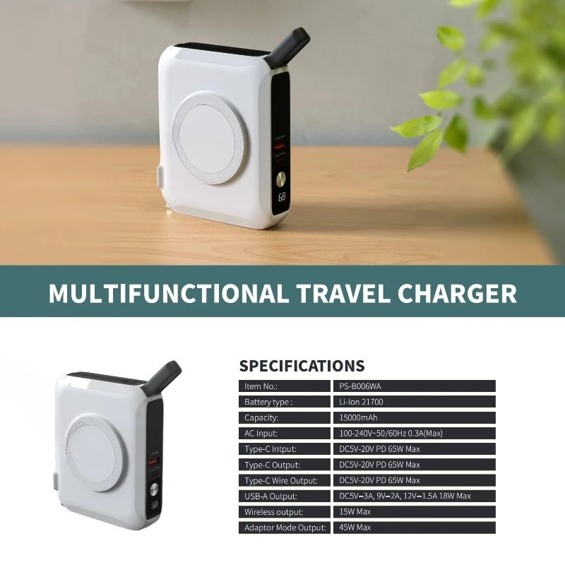 Wall Charger 5 in 1 15000mAh 65w Universal Travel Power Bank with Laptop Stand