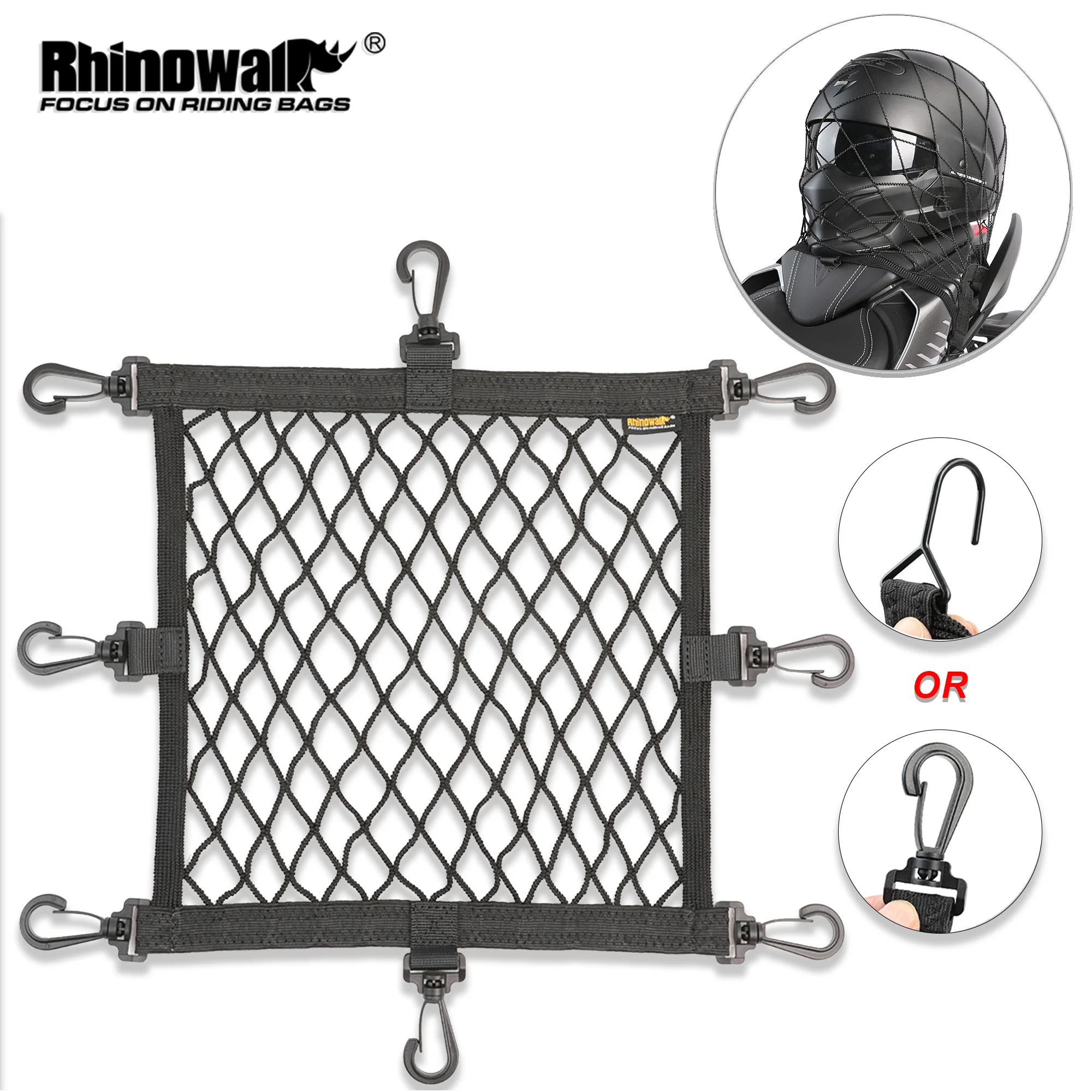 Motorcycle Gear Wall Mount - Rhinowalk Motorradhelm-Netzbeutel, elastisches Gepäcknetz mit 8
