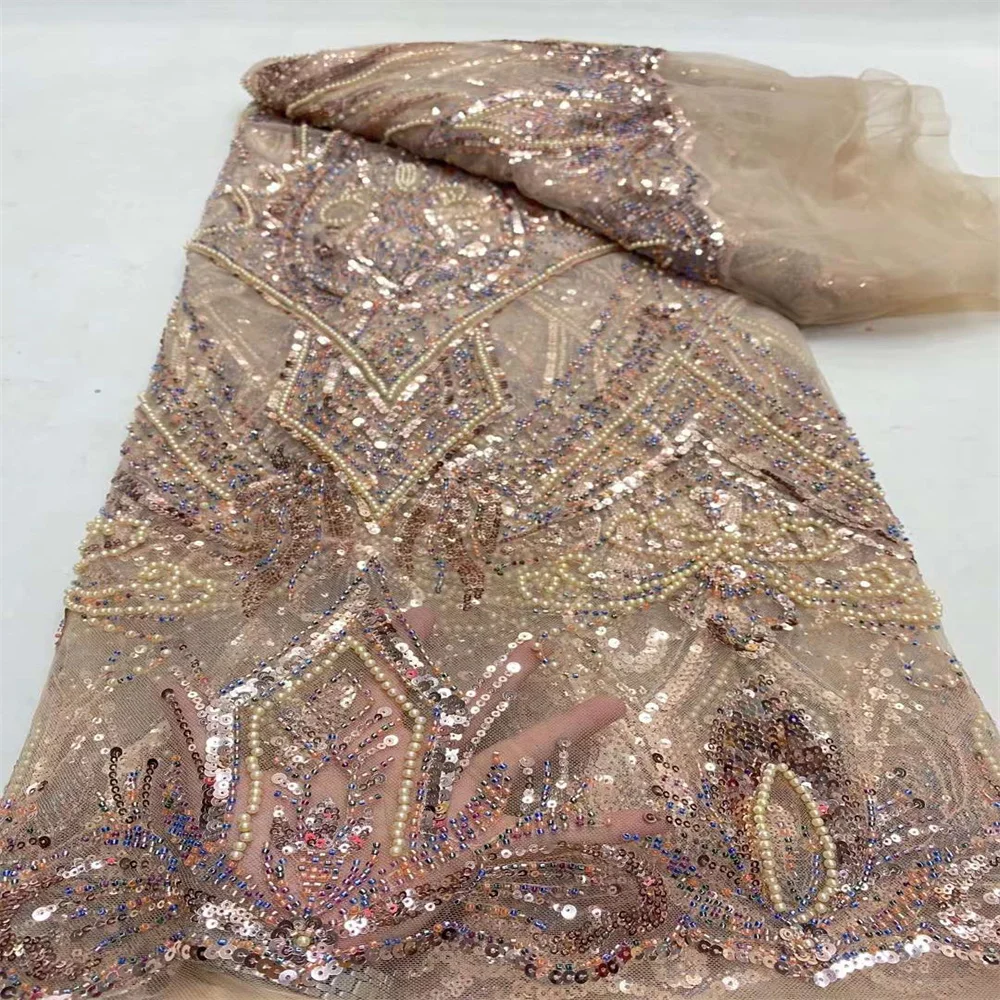 Robes de mariée nigwin brodées avec paillettes et perles, tissu en dentelle, français, fête de mariage, haute qualité, africain, offre spéciale, nouveau, 2024, 2024