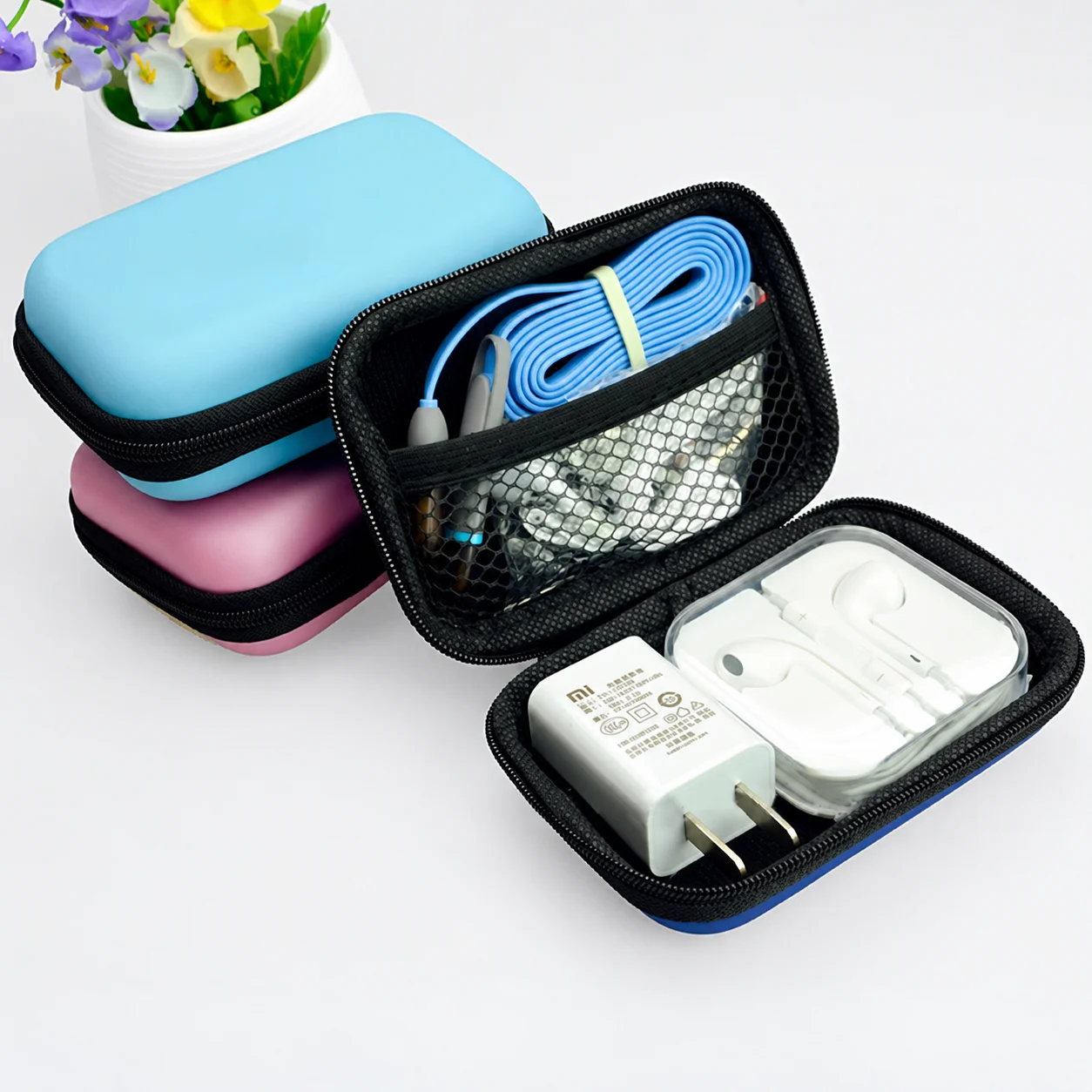Portable Shockproof Headphone Case Earphone Bag Headset Storage Bag Hard Shell Earphone Accessories memory Card USB Cable