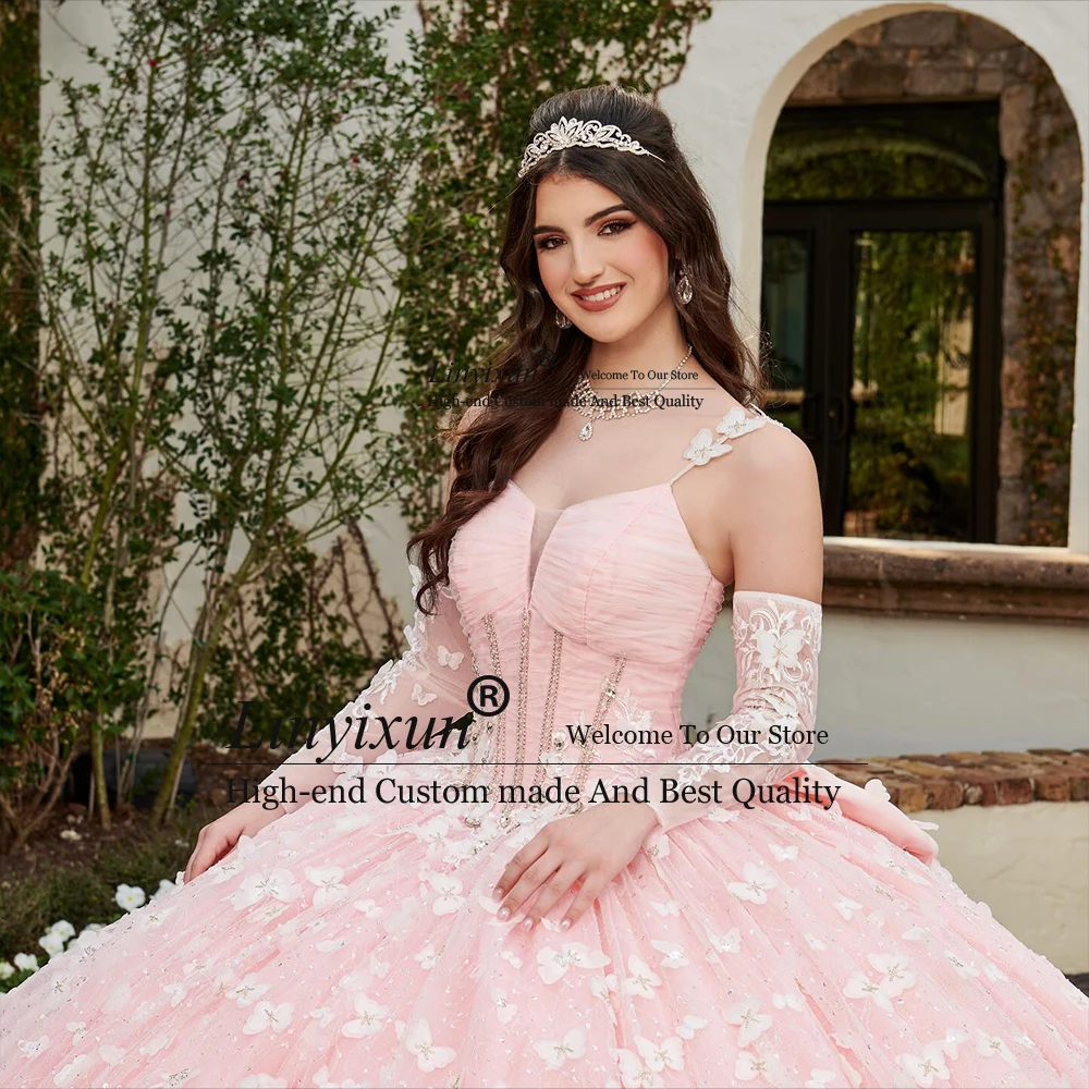 

Princess 3D Butterfly Quinceanera Dresses Bow Glitter Tulle Ball Gowns for 16 Birthday Party Customized vestidos 15 años lila