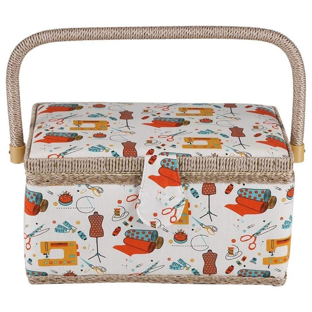 Craft Box Sewing Basket Storage Box Sewing Box Fabric Sewing Basket Craft Box Household Sundry Storage Organizer with Handle