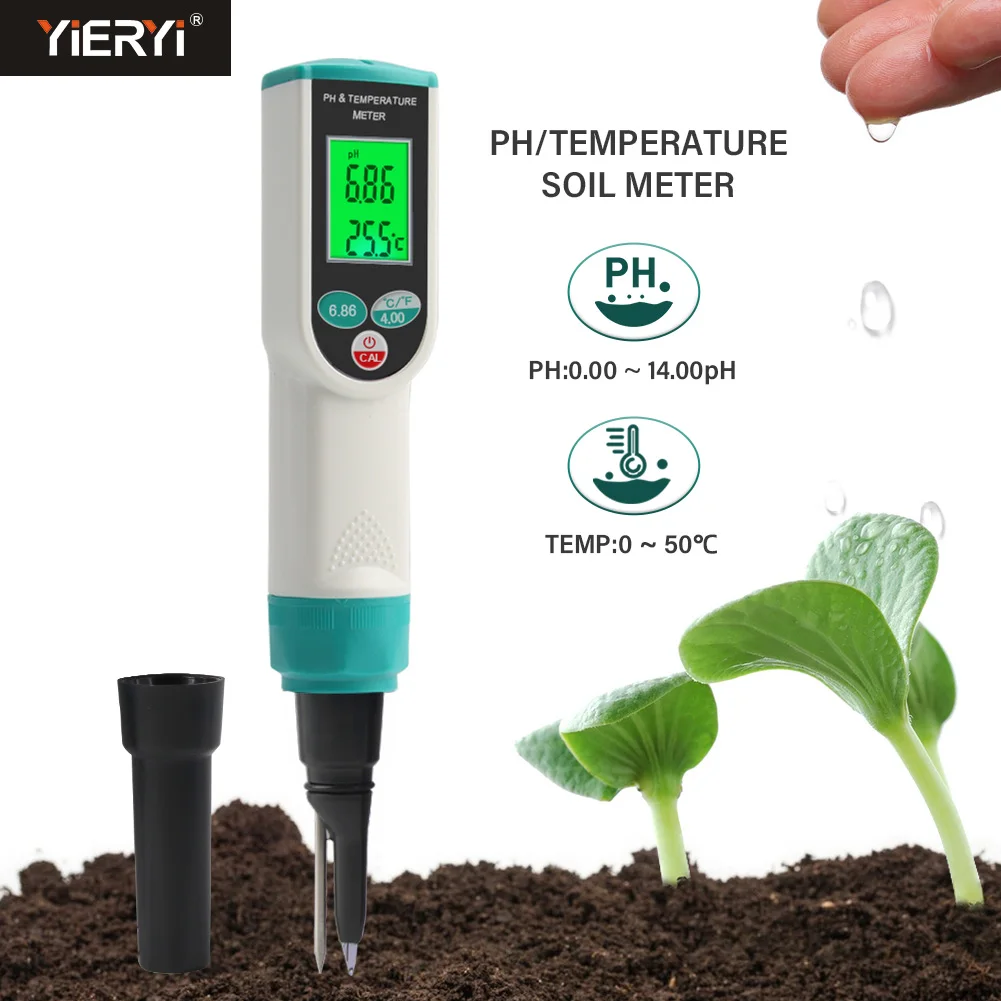 Medidor de PH del suelo de alta precisión 0,00 ~ 14.00pH Digital Temp acidez Analizador de Sensor de probador de suelo para plantación al aire libre