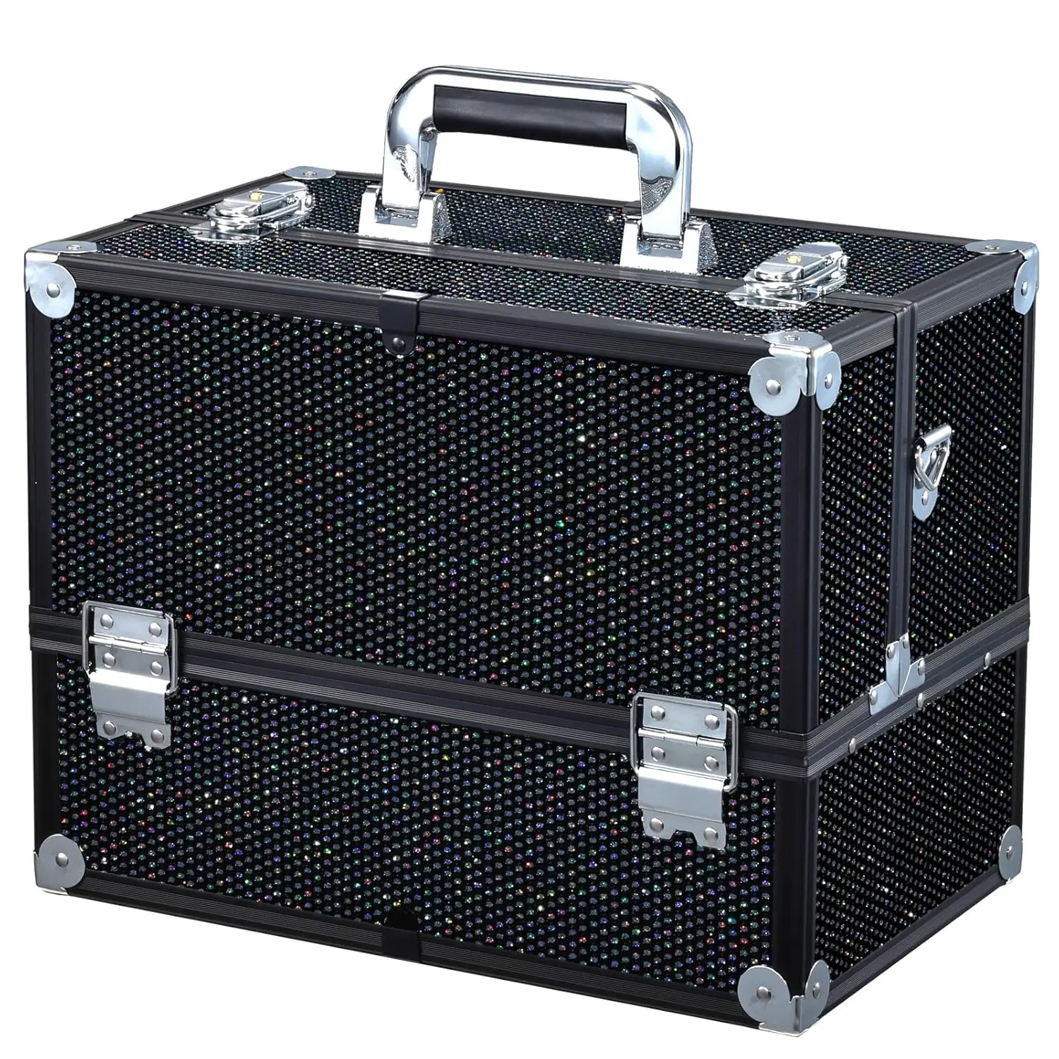 

Large Professional Makeup Case with 6 Adjustable Trays, Lock & Shoulder Strap for Artists & Stylists