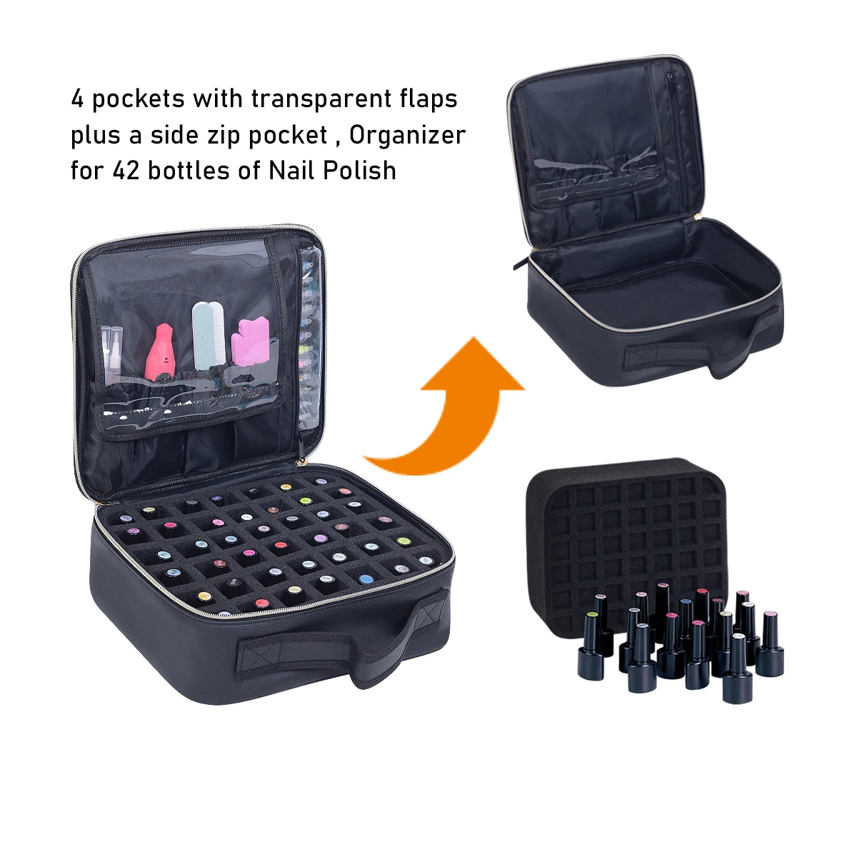 UOZL 42 Bottle Nail Polish Organizer, PU Leather Handheld Nail Polish Storage Bag, Suitable for Nail Art Lovers and Manicurists