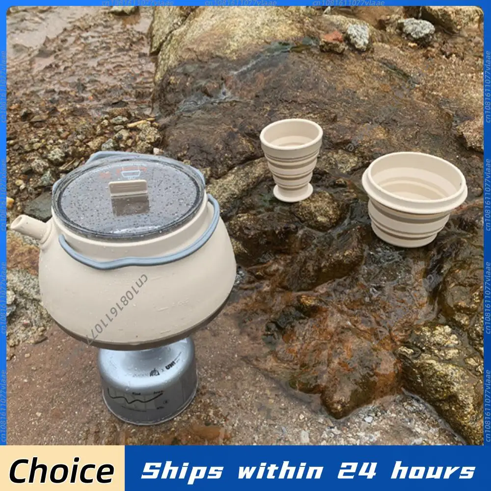 

Силиконовый чайник 1,5 л с ручкой, складной, с дном из нержавеющей стали, портативный, для кемпинга, путешествий и пикников