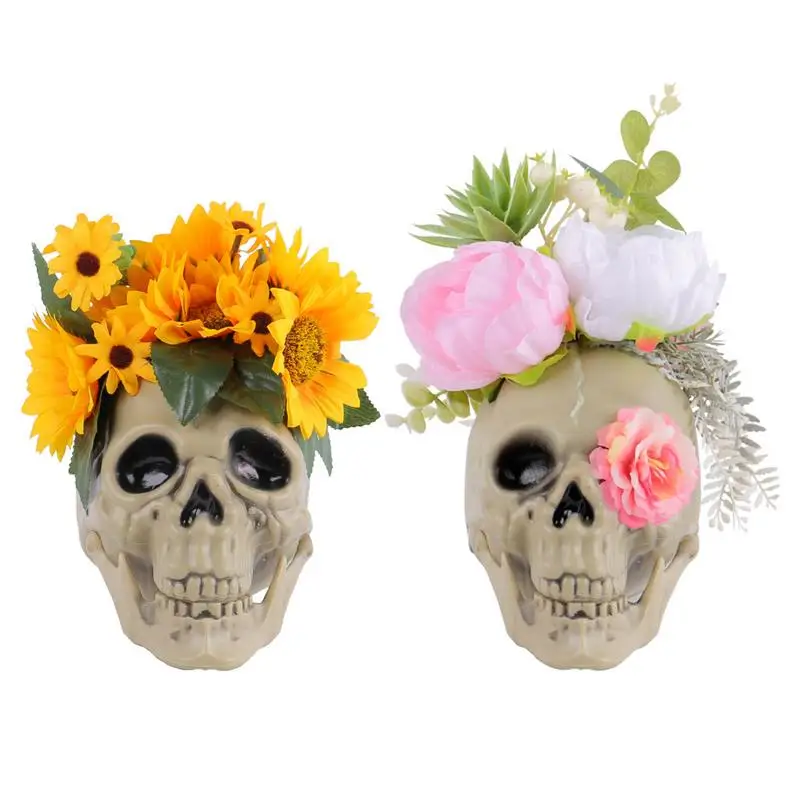 

Skull Head Flower Pots Gothic Skeleton Planter Container Flower Adorned Resin Skull Resin Skull Planter Decoration For Garden