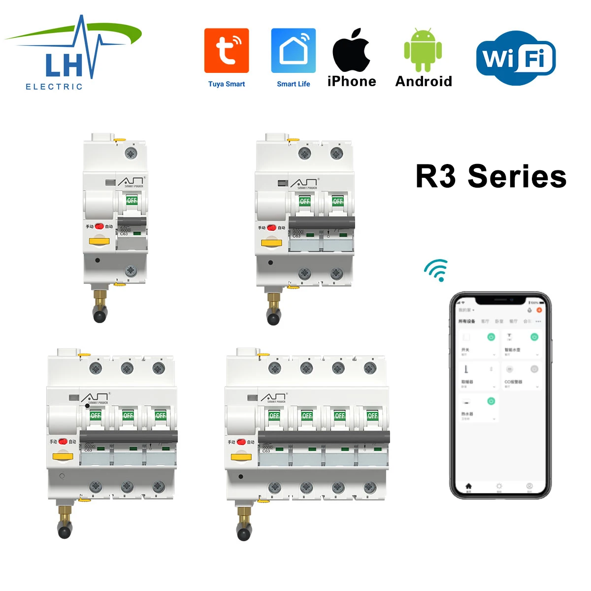 

63A 1P 2P 3P 4P MCB Tuya WIFI Intelligent Circuit Breaker Switch Remote Control Automaticl Reclosing Function Smart Life