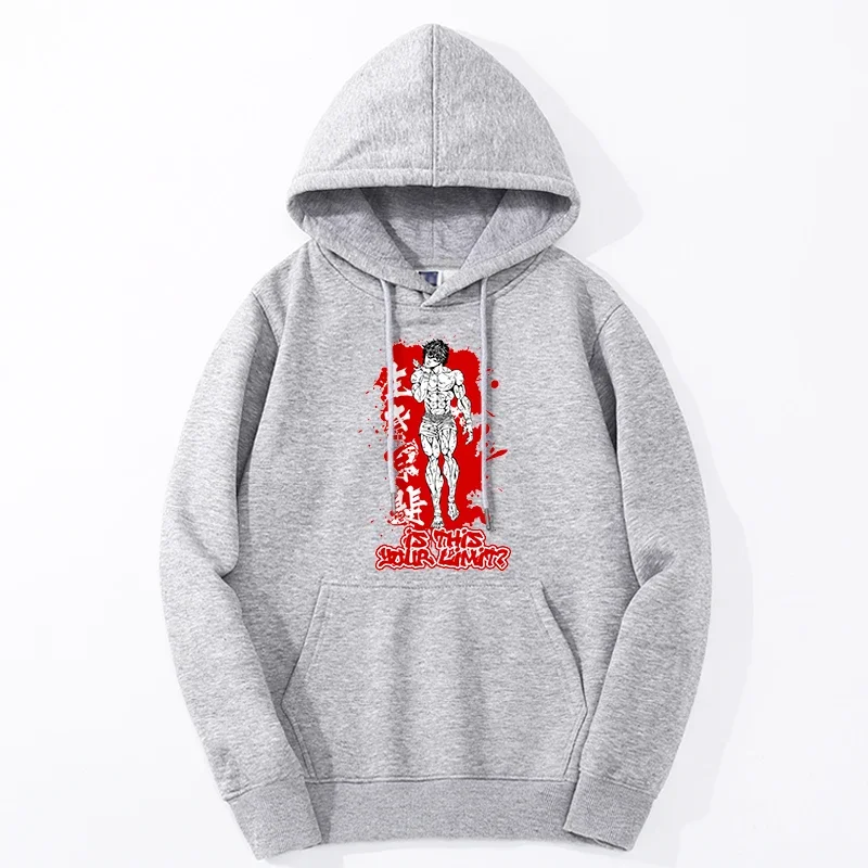 Hanma tray print mens hoodies sweatshirts fleece Harajuku tray anime pullover winter hip hop fashion sportswear moletom