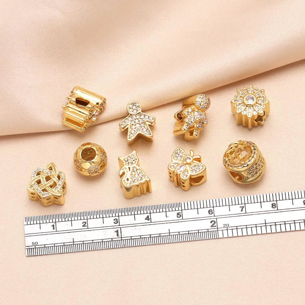 OCESRIO White Crystal Cute Cat Charms for Bracelet Copper Gold Plated Small Football Butterflies Jewelry Making Supplies chma299