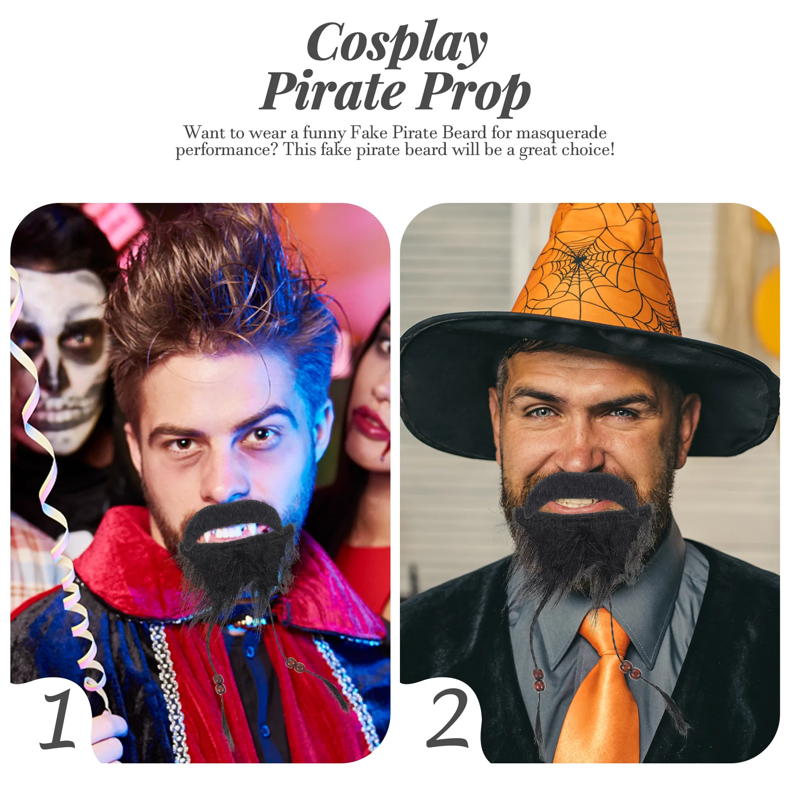 3 ชิ้น Pirate Beard Props ตกแต่งหนวดคอสเพลย์เครา Face ฮาโลวีนปลอมโพลีเอสเตอร์ Party Supplies เด็ก