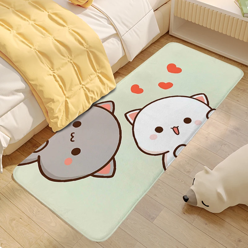 Rug for Kids Bedroom Peach Mochi Cat Cute Bathroom Mat Doormat Entrance Door Washable Non-slip Kitchen Living Room Floor Carpet