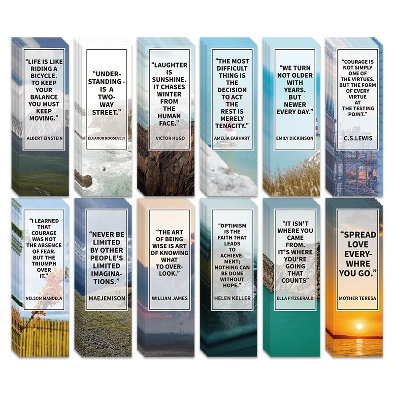 

24 Pcs Landscape Bookmarks with Inspirational Quotes Bookmarks for Women Men, 12 Styles Encouraging Bookmarks for Students