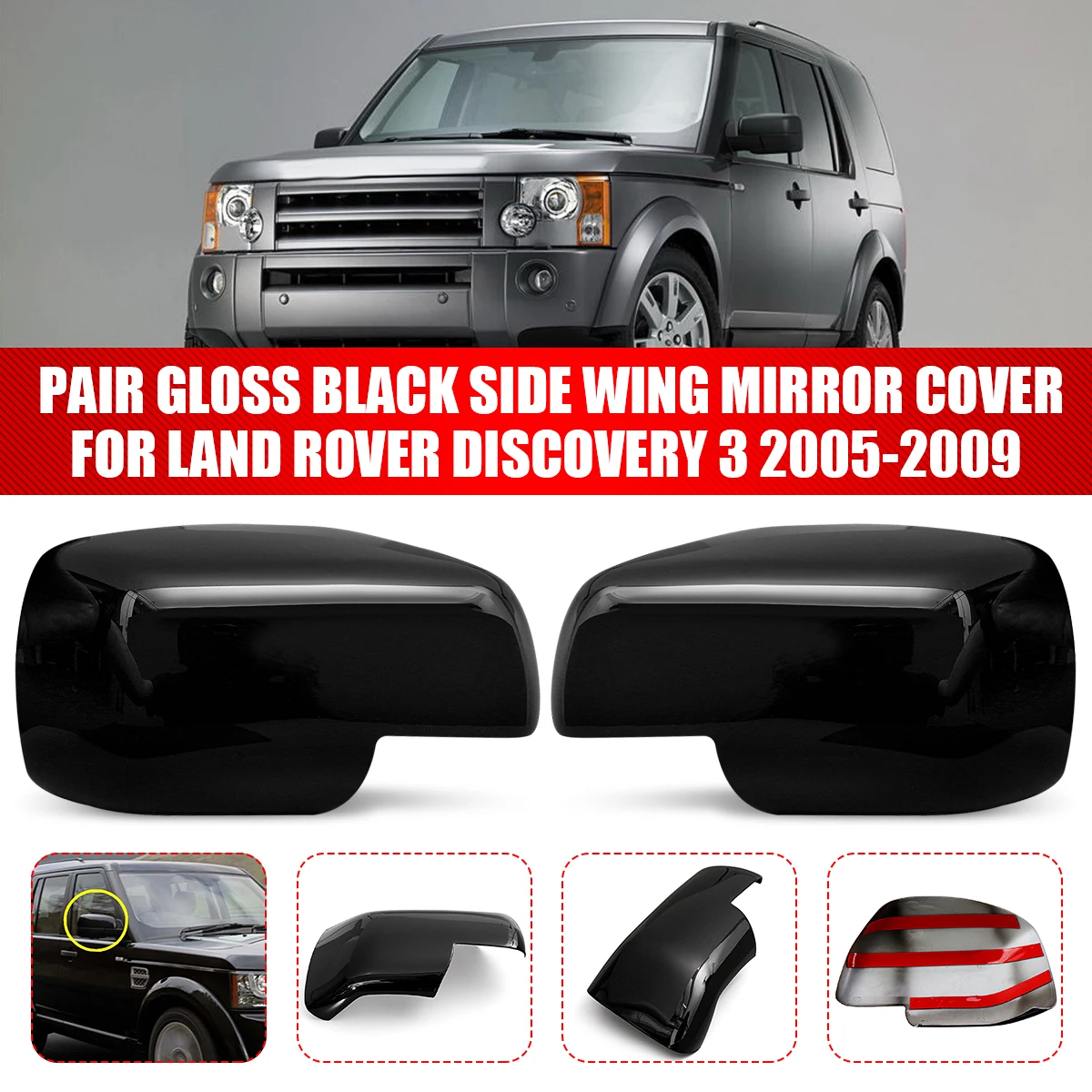

Pair Car Side Door Rearview Mirror Cover Cap Mirror Shell Housing Cap For Land Rover Sport Discovery 3 Freelander 2 2004-2009