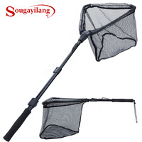 Sougayilang 70cm 95cm 120cm  Folding Fishing Net Retractable Telescoping Aluminum Alloy Fishing Friendly Large Folding Land Net
