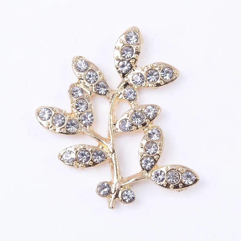 10 Pcs/Lot Tree Branch Leaves Flower Gold Silver Rhinestone Buttons Flatback Ornaments For DIY Crafts Hair Bouquet Accessories