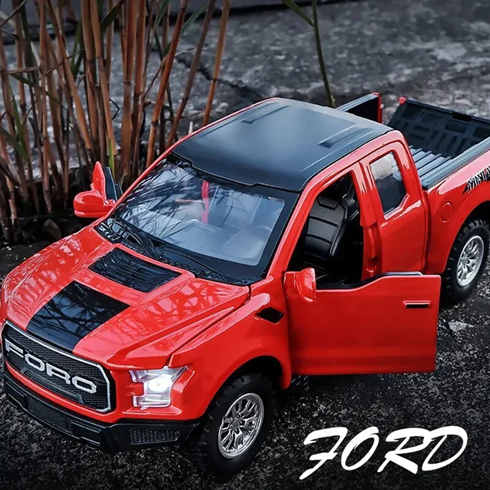 1:32 Ford Raptor F150 Pickup fuoristrada pressofuso in lega di metallo modello di auto Sound Light Pull Back Collection regali giocattolo per bambini