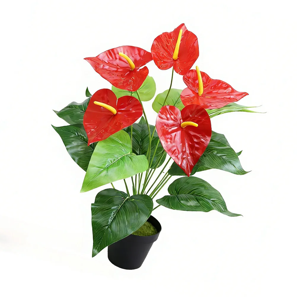 For Home Decoration Artificial Anthurium Tropical Home Decor Table Centerpiece Silk And Plastic Materials Lifelike Texture