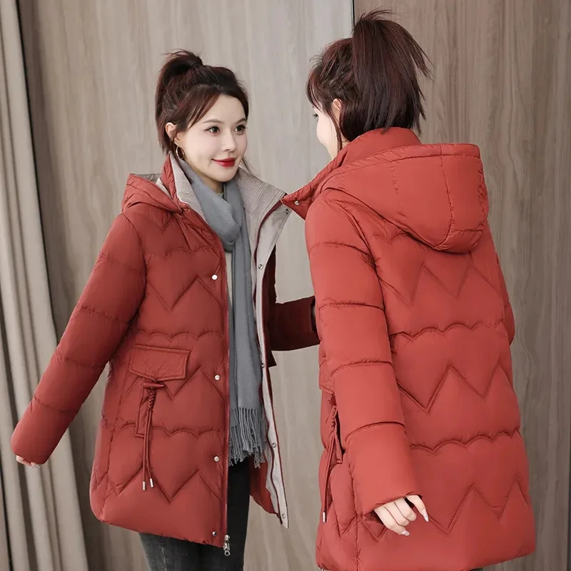 2024 New Women Jacket Casual Snow Wear Hooded Long Parkas Korean Warm Thick Winter Cotton Padded Coats Puffer Jacket Outwear