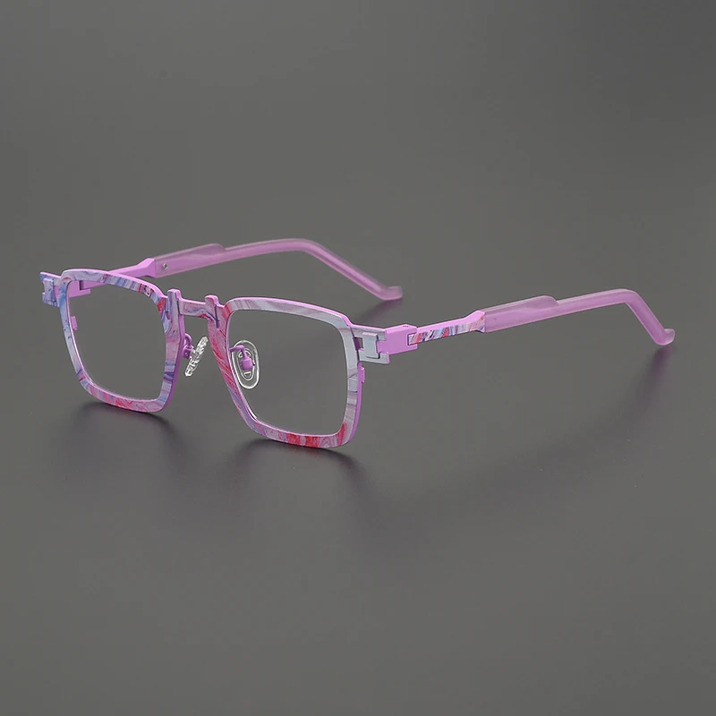 

Retro Color-blocked Square Frame Glasses Ultra-light Titanium Frames Men Women Paired with Anti-blue Light Eyewear for Myopia