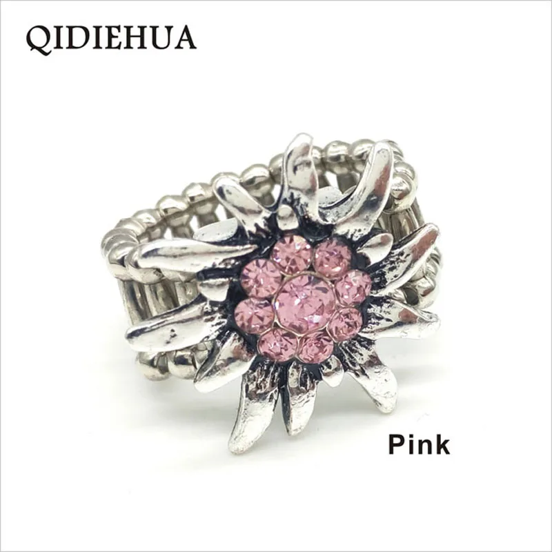 Classic Edelweiss Ring for Women Shiny Rhinestone Finger Elastic Rope Vintage Rings Oktoberfest Party Jewelry Gifts Wholesale