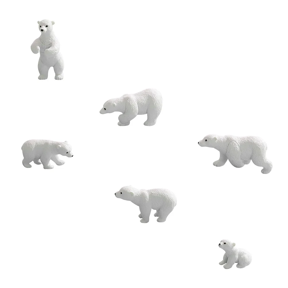 6 Pcs Animals Mini Polar Bear Resin Adornment Toy 540X250X200CM Crafts Figurines White Sculpture Statues