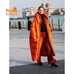 Winter Women Cotton-padded Jacket,Orange Mid-length Loose High-end Luxury Down for Women,90%White Duck Travel