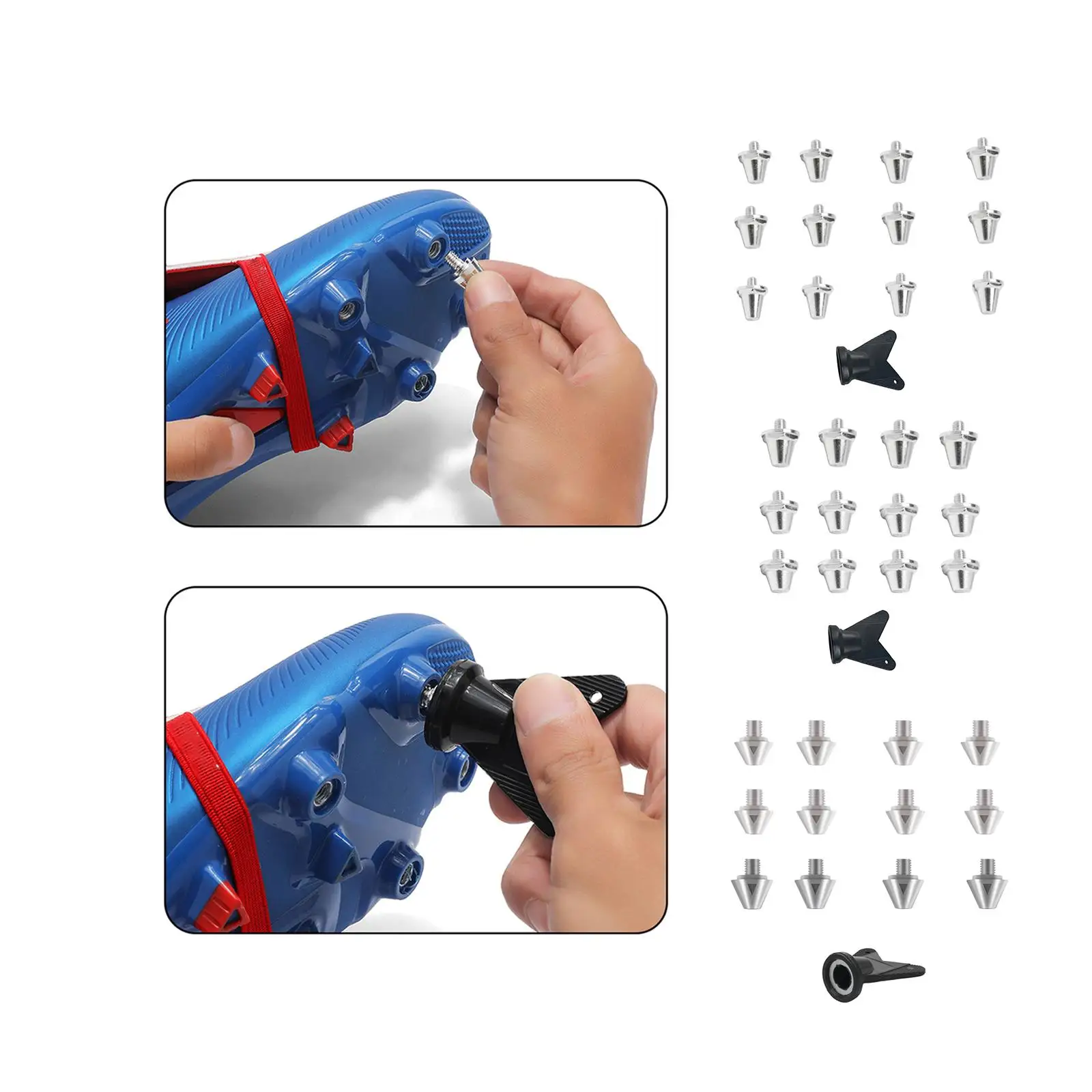 

Набор завинчивающихся шпилек для футбольных бутсов. Прочные футбольные бутсы. Шипы для профессиональных соревнований по газону и тренировок.