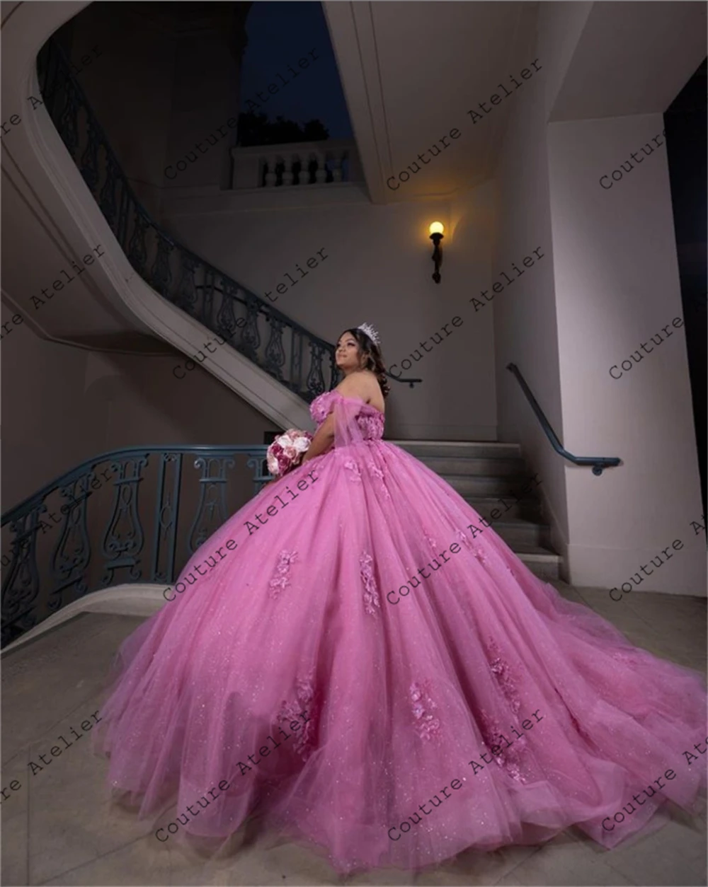 Vestido de princesa rosa oscuro para quinceañera, vestido de baile, fiesta de cumpleaños, dulce 15, 16, graduación