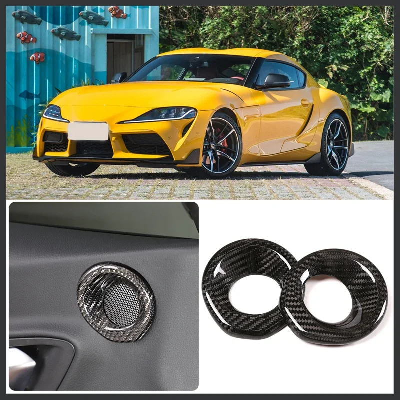 

Для Toyota GR Supra MK5 A90 2019-2022 гг., автомобильный дверной звуковой сигнал из настоящего углеродного волокна, декоративное кольцо, наклейка, внутренние детали, набор из 2 предметов