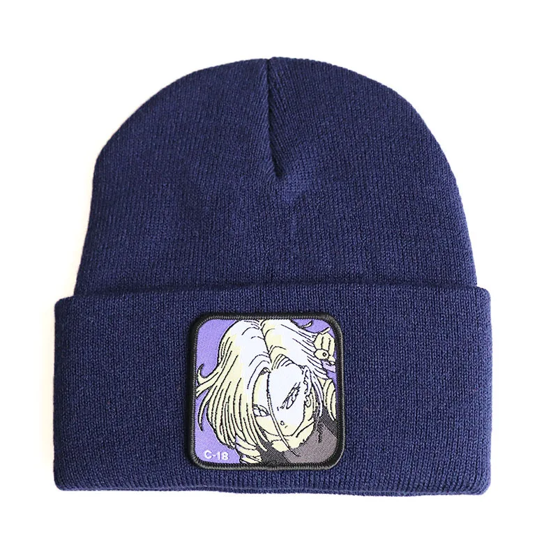 Anime dos desenhos animados dragon ball android 18 lazuli feminino masculino malha quente chapéus de inverno sólido hip-hop casual gorros com punho presentes