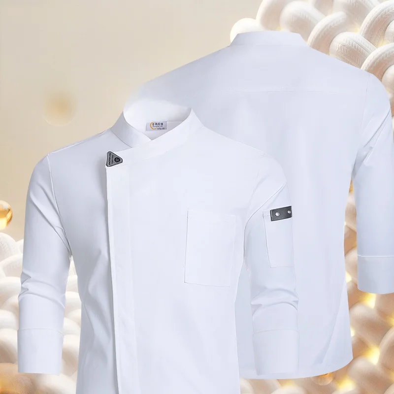 Chef Jacket Men Long Sleeve Kitchen Cook Shirt Restaurant Chef Coat Uniform Waiter Elastic Cotton Autumn Winter Bakery Work Wear