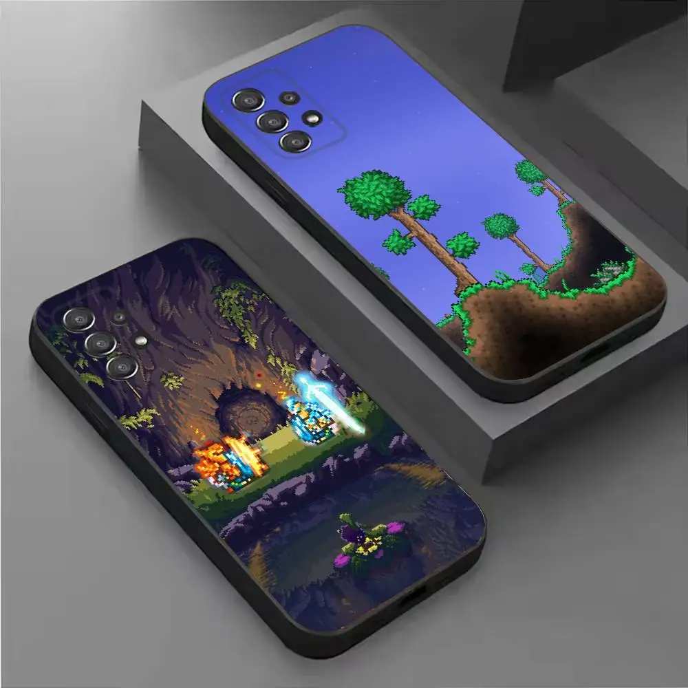 T-Terraria Fashion Black Soft Protective Case For Samsung S10,20,21,22,23,24,25,30 Ultra Plus FE Lite