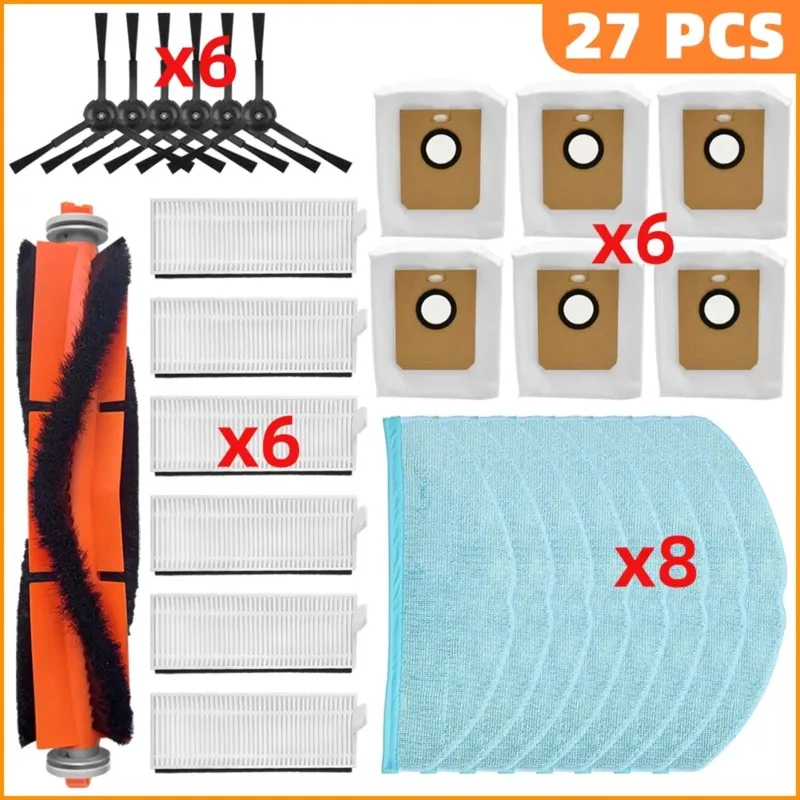 INLIG-Main Side Brush HEPA Filter Mop Cloth Dust Bag Accessories For Homerun Serie 7000 XU7100/01 XU7100/02