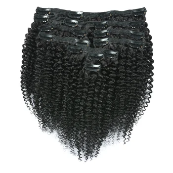 Kolorowe doczepiane włosy Afro Kinky Curly Human Hair Peruvian Afro Kinky Human Hair Clip Ins Extension 120G Full Head