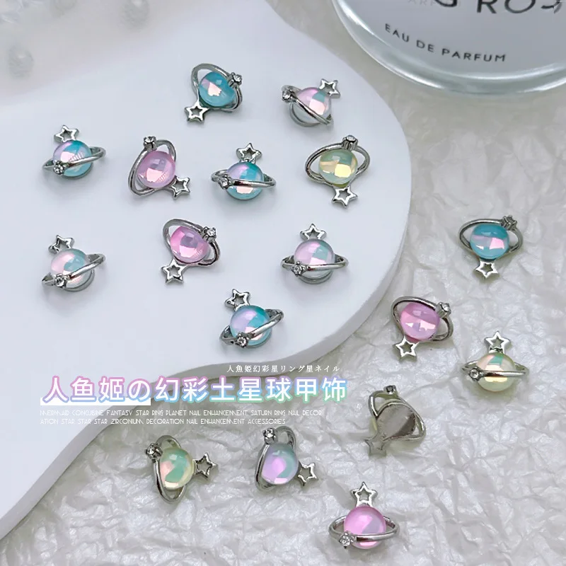 3/10 قطعة سبائك فاخرة كوكب جوهرة مسمار الفن حجر الراين لامعة متعدد الألوان 9.5x10 مللي متر زحل سحر مانيكير DIY زينة اكسسوارات #2