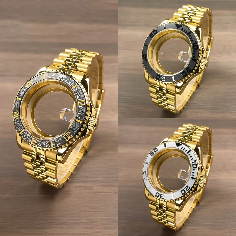 

Корпус NH35 40 мм, полностью золотой юбилейный браслет из нержавеющей стали, дизайн YM, двусторонний вращающийся безель NH35 NH36 NH34, корпус часов с механизмом