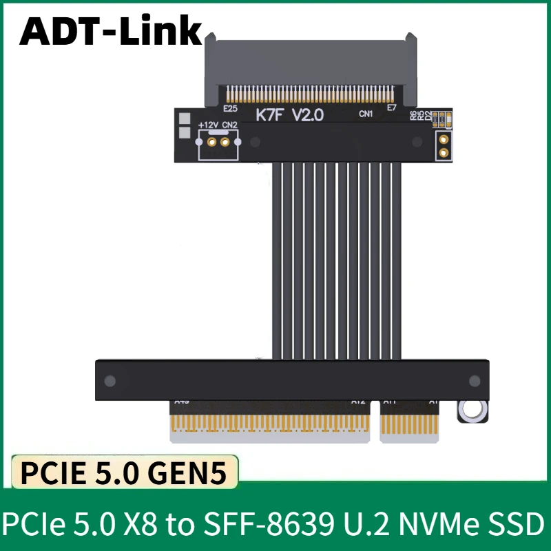 

ADT PCI Express 5.0 X8 to SFF-8639 Female U.2 NVMe SSD Riser Card Adapter High-Speed Gen 5 8X U.2 8639 SSD NVME Extension Cable