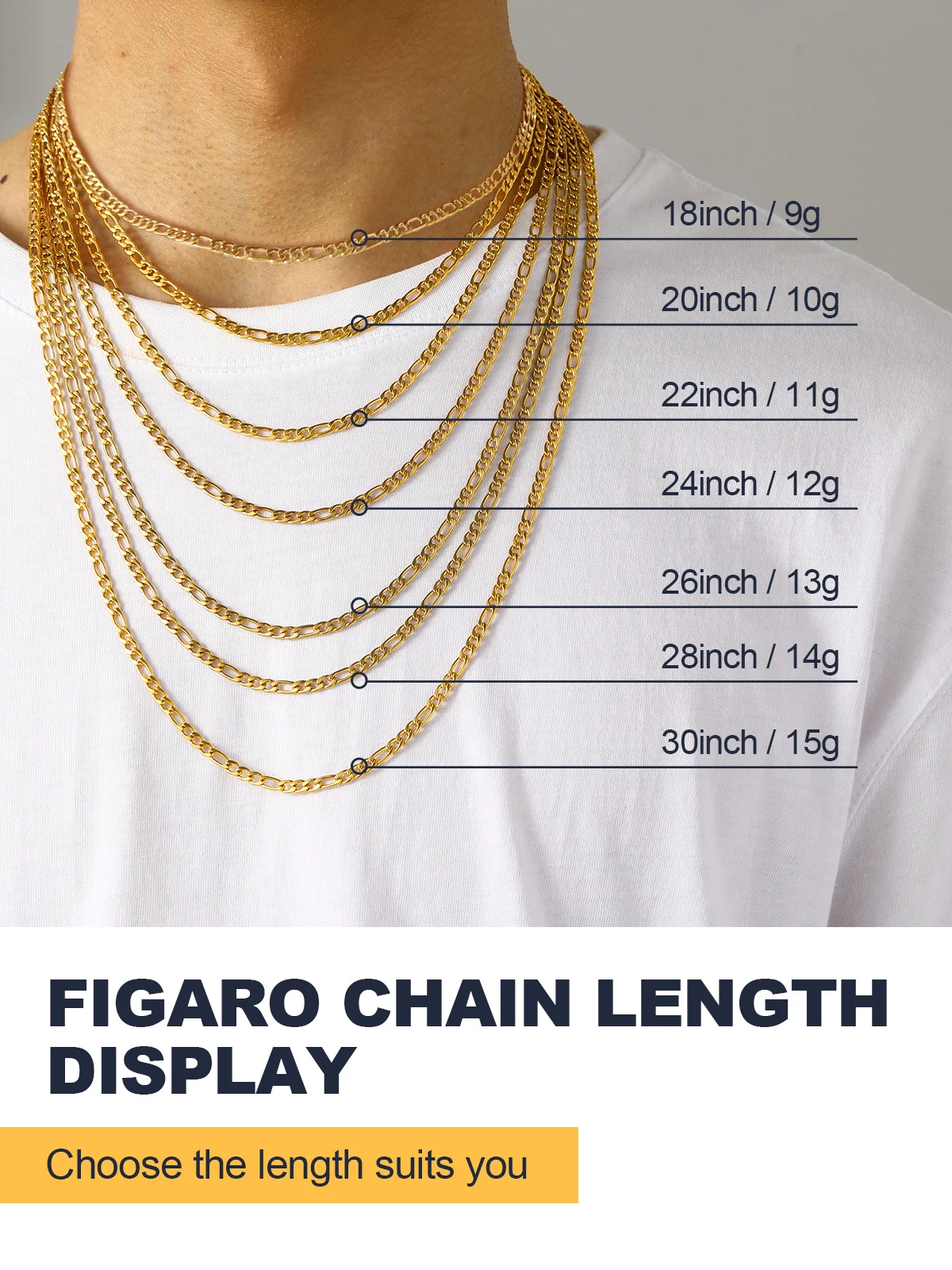 U7 3mm Figaro Chain Necklace for Man Woman 18k Gold Color Black Stainless Steel Italian Basic Stackable Simple Daily Jewelry