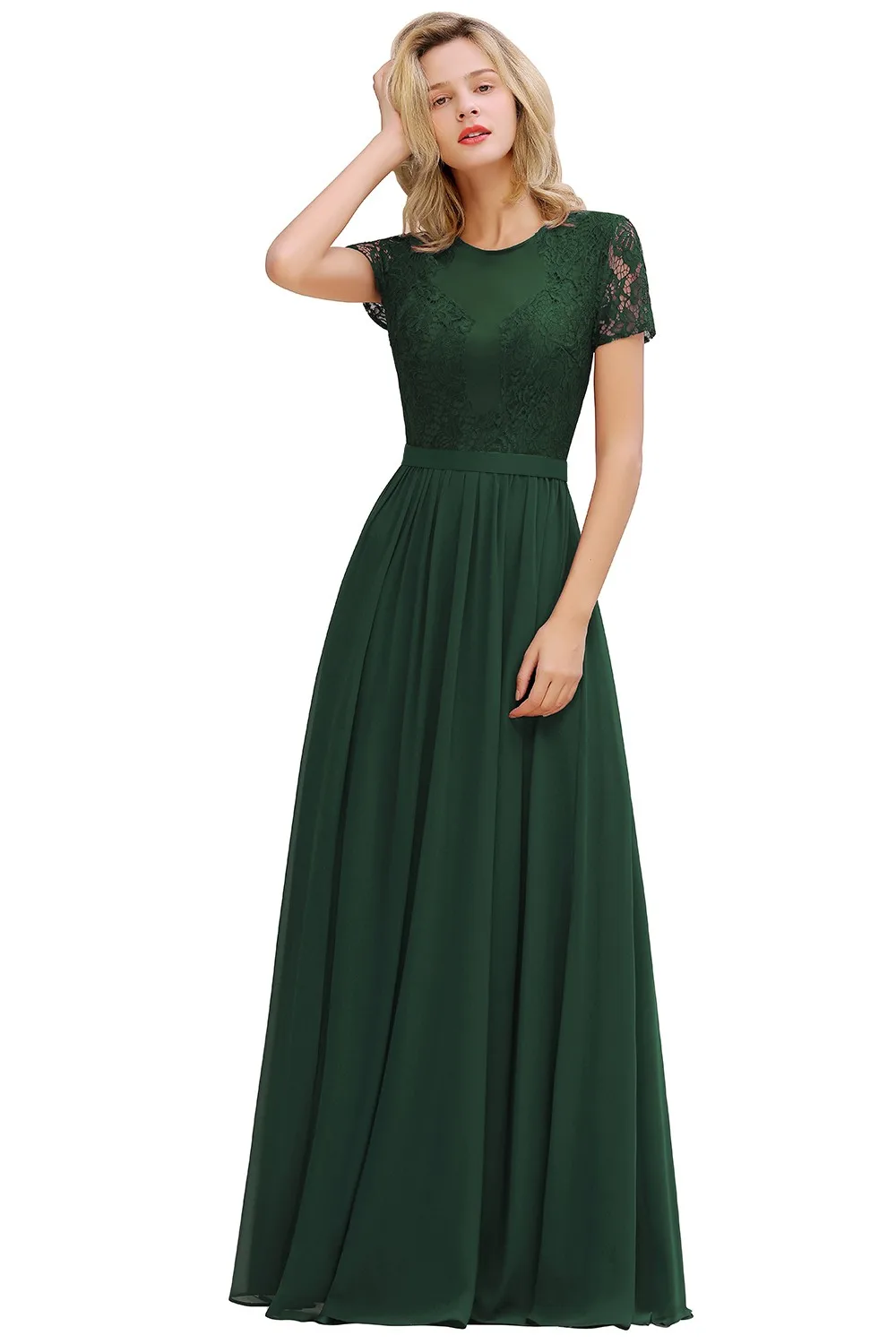 2024 Chiffon Long Bridesmaid Dresses Lace A Line O Neck With Sashes Wedding Guest Evening Party Gown Vestido De Fiesta Green