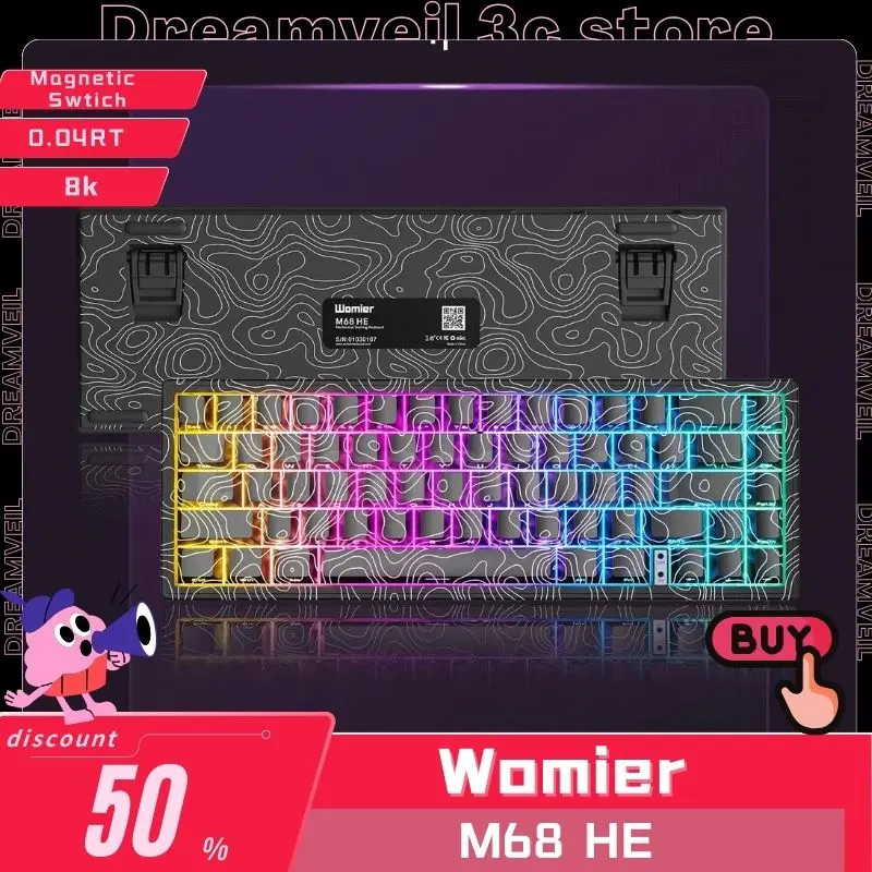 

Womier M68 He Игровая клавиатура Contour E-Sport Driver 0,125 мс 0,04rt Socd Магнитный переключатель с возможностью горячей замены 8k RGB Клавиатура на заказ