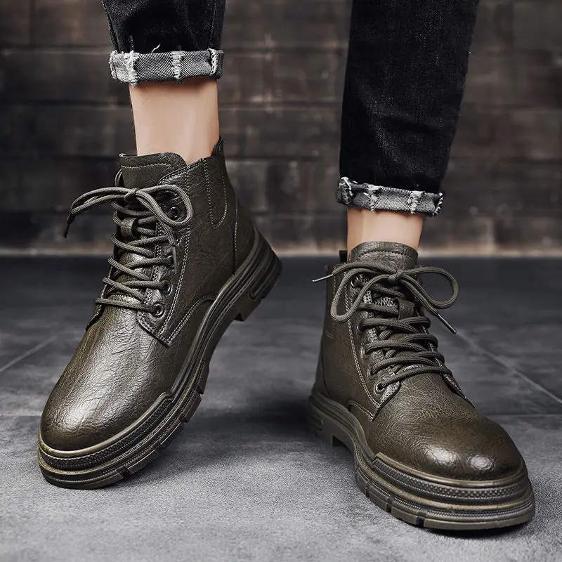 

Промышленные кожаные непромокаемые ботинки на платформе со шнуровкой для мужчин, весенне-осеннее предложение, повседневная мужская обувь по низкой цене, распродажа