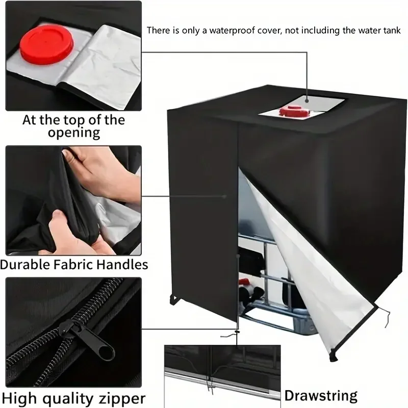 IBC Tote Cover 210D Oxford Fabric Protective Cover Zipper and Drawstring for Outdoor Storage Black