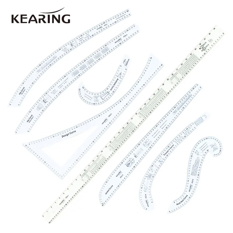 Kearing-French Curve Set with Fashion Template  Clothing Design Hip Curve Neckhole Armhole Curve for Tailor Sewing 8 Pcs